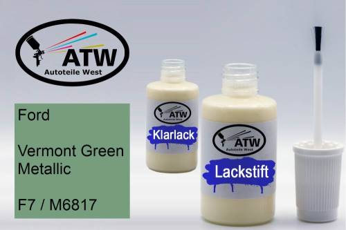 Ford, Vermont Green Metallic, F7 / M6817: 20ml Lackstift + 20ml Klarlack - Set, von ATW Autoteile West.